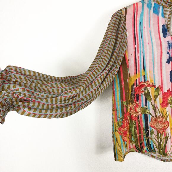 Anthropologie Conditions Apply Retro Peasant Blouse XS Colorful Balloon Sleeve - Picture 10 of 13